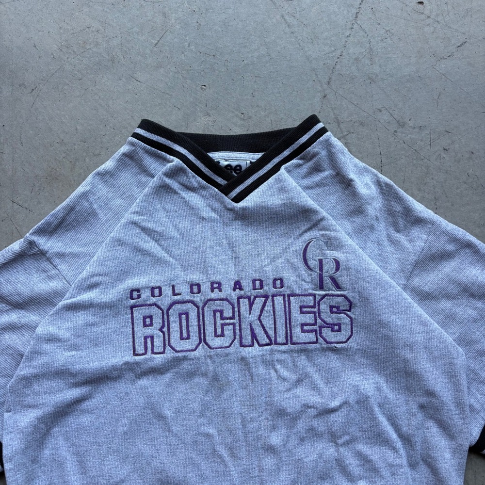 Vintage Lee Sport Colorado Rockies Shirt Mens Medium Gray Ribbed V-Neck MLB